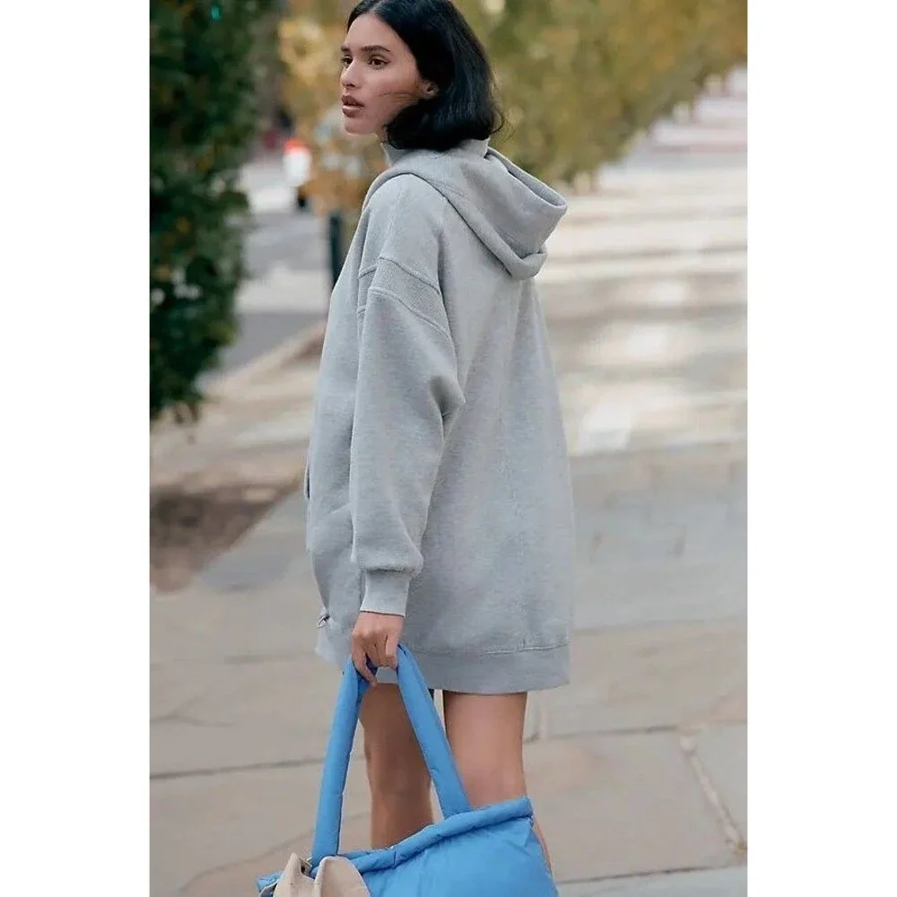 Daily Practice by Anthropologie Hooded Mini Dress Long Sleeve Gray 1X NWT 284878